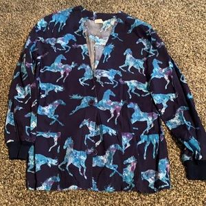 Women’s long leave button up scrub top